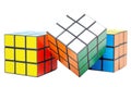 Three colored Rubik`s Cube isolated on white background Royalty Free Stock Photo