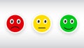 Three colored smilies, set smiley emotion, by smilies, cartoon emoticons icons - vector Royalty Free Stock Photo