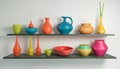 Experimental Pottery Shelf With Colorful Objects - 3d Render