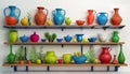 Experimental Pottery Shelf With Colorful Objects - 3d Render