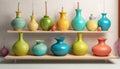 Experimental Pottery Shelf With Colorful Objects - 3d Render
