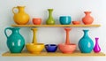 Experimental Pottery Shelf With Colorful Objects - 3d Render