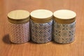 Three colored vintage jars