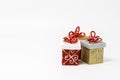 Three colored winter festive boxes