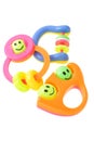 Three colorful baby rattles