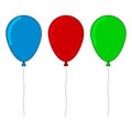 Three colorful balloons in cartoon style. Isolated on white background. Vector. Royalty Free Stock Photo