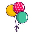 Three colorful balloons icon, cartoon style Royalty Free Stock Photo