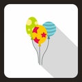 Three colorful baloons icon, flat style