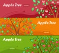 Three colorful banners with apple tree and place for your advertisement.