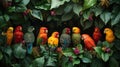 Three Colorful Birds Perched on a Tree Branch Royalty Free Stock Photo