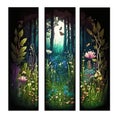 three colorful bookmarks with magical forest on white background