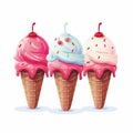 Colorful Cartoon Ice Cream Cones On White Background