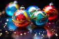 three colorful christmas ornaments on a black background Royalty Free Stock Photo