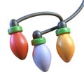 Three colorful christmas string lights hanging on a wire isolated on white background Royalty Free Stock Photo