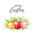 Easter eggs in grass with flowers Royalty Free Stock Photo