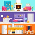 Three colorful flat rooms vector illustrations to infographic and banner design.