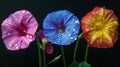 Three Colorful Flowers With Water Droplets