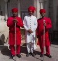 Three Colorful Guards at the City Palace, Jaipur