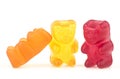 Three colorful jelly gummy bears isolated on white background. Tasty jelly candies Royalty Free Stock Photo