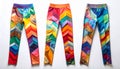 Three Colorful Leggings with Chevron Pattern on White Background Royalty Free Stock Photo
