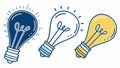 Three colorful lightbulbs: diverse ideas and solutions vector art, vector design Generative AI Royalty Free Stock Photo
