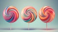 three colorful lollipops sitting on top of each other Royalty Free Stock Photo