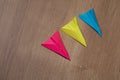 Three colorful paper airplanes in a row Royalty Free Stock Photo