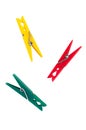 Three colorful plastic clothespins Royalty Free Stock Photo