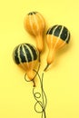 Three colorful pumpkins in the form of a balloons with ropes Royalty Free Stock Photo