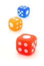 Three colorful rubber dice Royalty Free Stock Photo