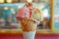 Trio of Delight Three Scoops of Ice Cream in a Crispy Cone