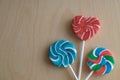 Three colorful sugar lollipops Royalty Free Stock Photo