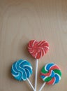 Three colorful sugar lollipops Royalty Free Stock Photo