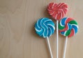 Three colorful sugar lollipops Royalty Free Stock Photo