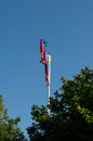 Three colorful windsocks at a metal flagpole Royalty Free Stock Photo