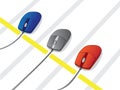 Three colour mouses on the start line