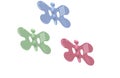 Three colorful butterflies (blue, green and pink) baby teethers. Baby favorite friends!