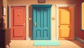 Three colourful doors. Generative AI.