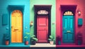 Three colourful doors. Generative AI.