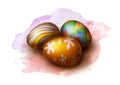 Three colourful painted Easter eggs , sketch