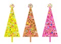 Three Colourful Vector Christmas Trees