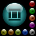 Three columned web layout icons in color illuminated glass buttons