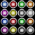 Three columned web layout white icons in round glossy buttons on black background Royalty Free Stock Photo