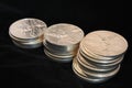 Three columns of silver coins Royalty Free Stock Photo