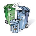 Three comic trash cans