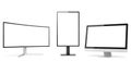 Three computer monitors of different sizes and styles on a white background screens Royalty Free Stock Photo