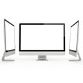 Three computer monitors isolated on white background Royalty Free Stock Photo