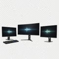 Three computer monitors with keyboard - isolated on white background isolated on white background Royalty Free Stock Photo