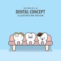 Three condition of teeth character sit on the couch illustration