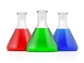 Three conial laboratory flasks Royalty Free Stock Photo